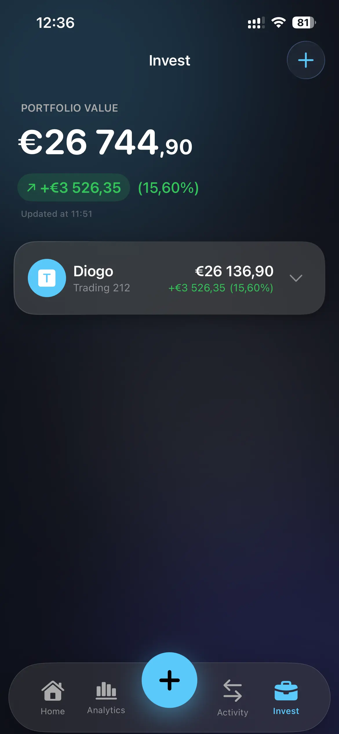 Investimentos — Portfólio e performance