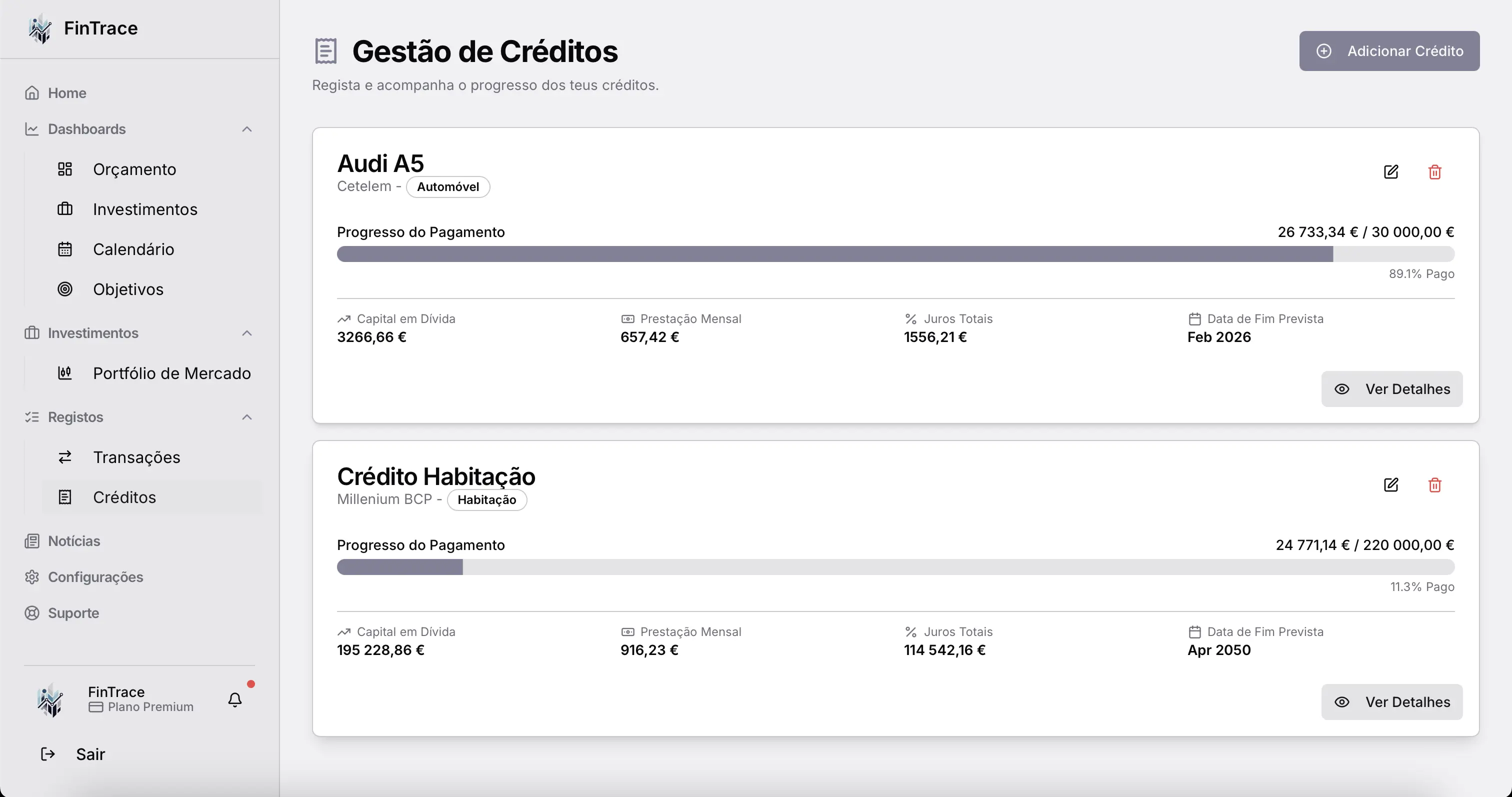 Gestão de Créditos no FinTrace